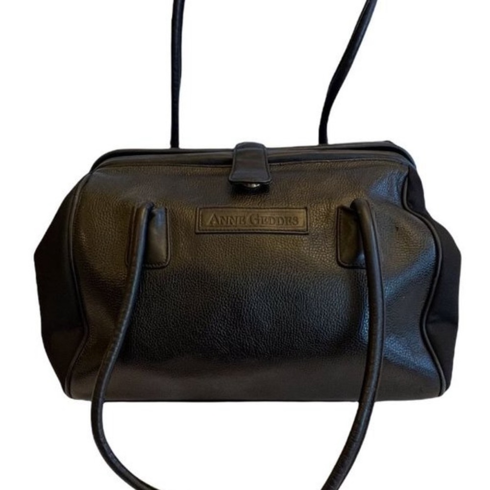 Anne Geddess Black Leather Satchel Bag